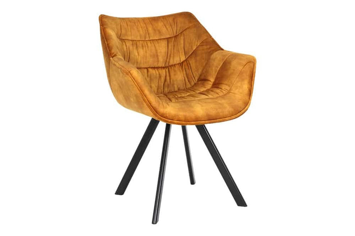 Chaise design THE DUTCH COMFORT velours jaune moutarde avec accoudoir tapissé pieds métal noir - 44276