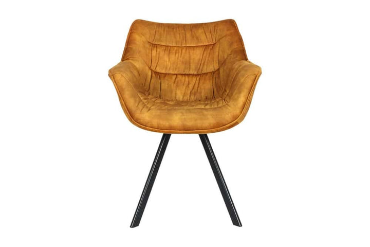 Chaise design THE DUTCH COMFORT velours jaune moutarde avec accoudoir tapissé pieds métal noir - 44276