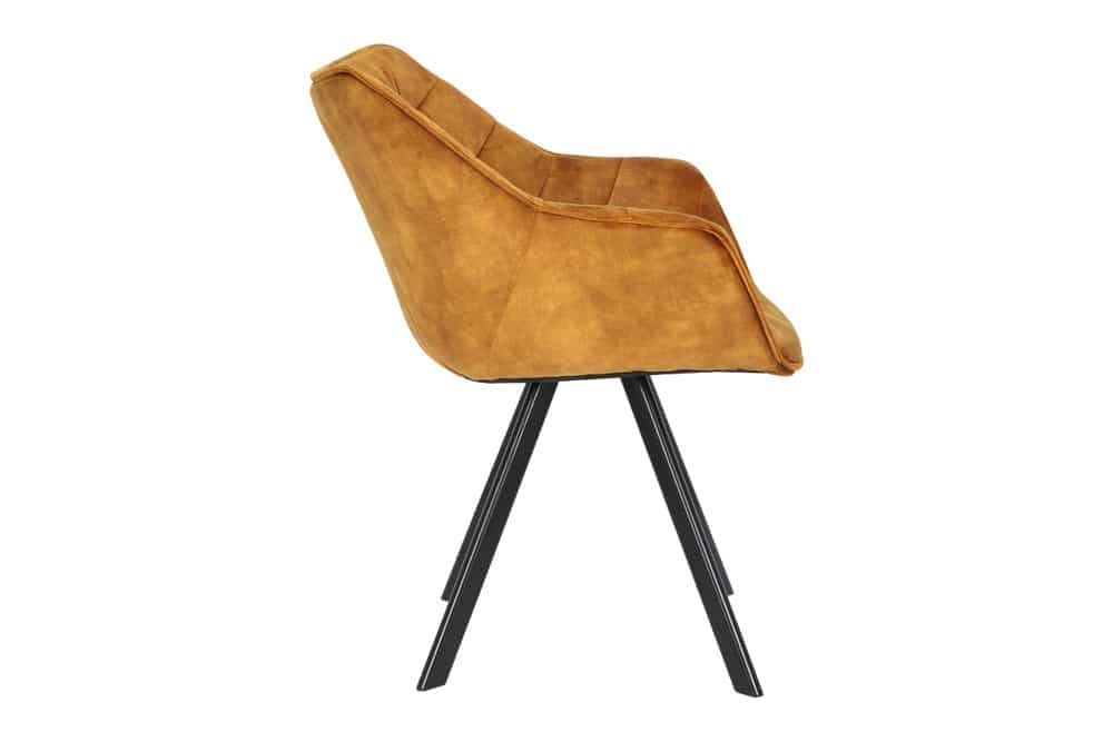Chaise design THE DUTCH COMFORT velours jaune moutarde avec accoudoir tapissé pieds métal noir - 44276