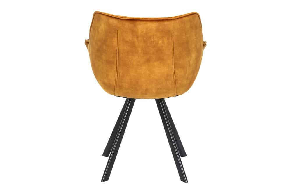 Chaise design THE DUTCH COMFORT velours jaune moutarde avec accoudoir tapissé pieds métal noir - 44276