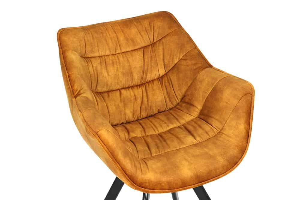 Chaise design THE DUTCH COMFORT velours jaune moutarde avec accoudoir tapissé pieds métal noir - 44276