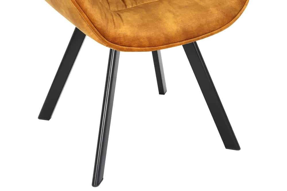Chaise design THE DUTCH COMFORT velours jaune moutarde avec accoudoir tapissé pieds métal noir - 44276