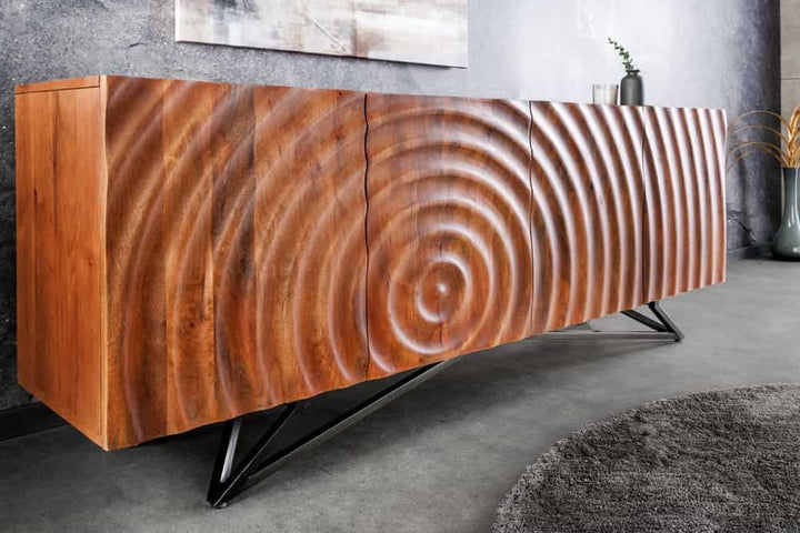 Buffet design ZEN 180cm marron structure métal bois de manguier noir fait main - 44318