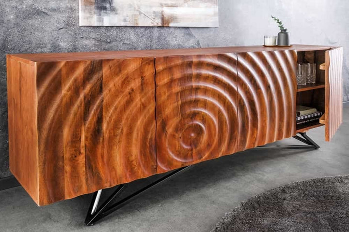 Buffet design ZEN 180cm marron structure métal bois de manguier noir fait main - 44318