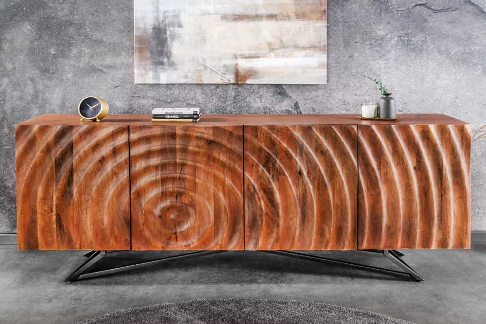 Buffet design ZEN 180cm marron structure métal bois de manguier noir fait main - 44318