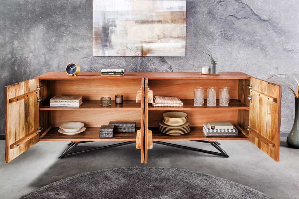 Buffet design ZEN 180cm marron structure métal bois de manguier noir fait main - 44318