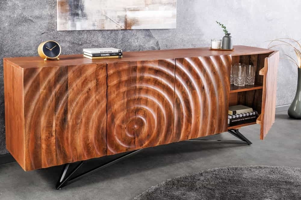 Buffet design ZEN 180cm marron structure métal bois de manguier noir fait main - 44318