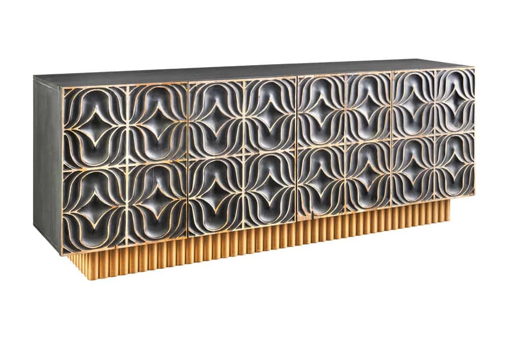 Buffet fait main PIAZZA SAN MARCO 180cm en bois de manguier massif gris doré design 3D - 44319