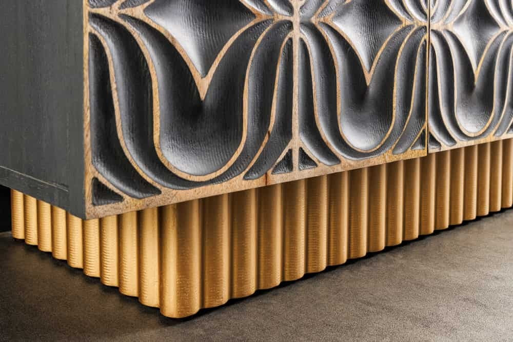 Buffet fait main PIAZZA SAN MARCO 180cm en bois de manguier massif gris doré design 3D - 44319