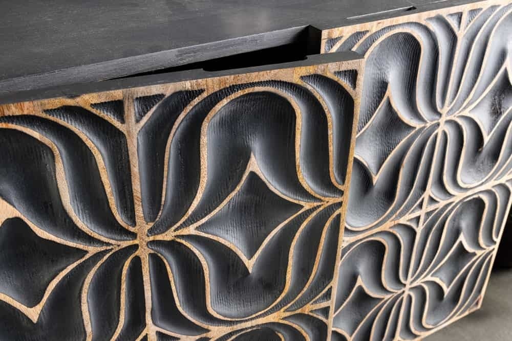 Buffet fait main PIAZZA SAN MARCO 180cm en bois de manguier massif gris doré design 3D - 44319