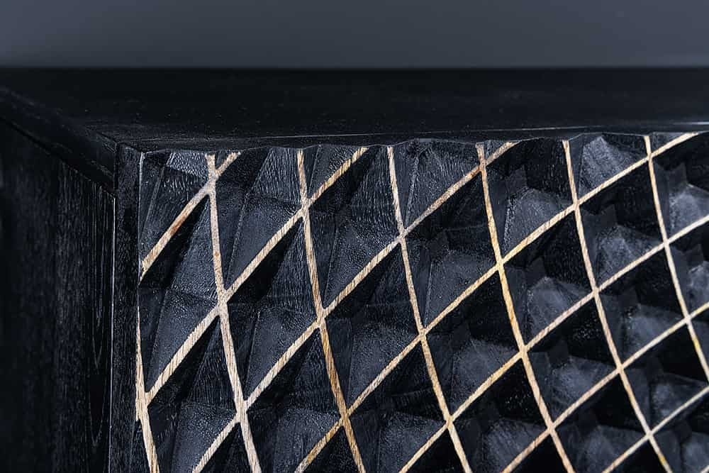 Buffet design ILLUSION 180cm manguier noir bois massif fer doré structure métal - 44320