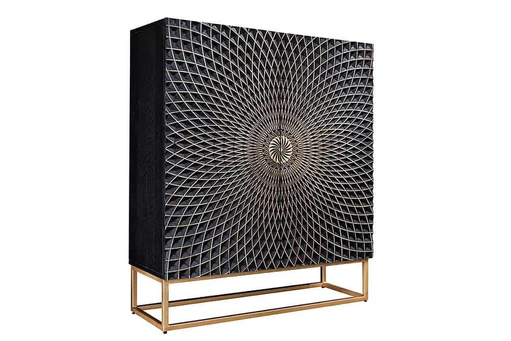 Buffet design ILLUSION 120cm manguier noir bois massif fer doré structure métal - 44321