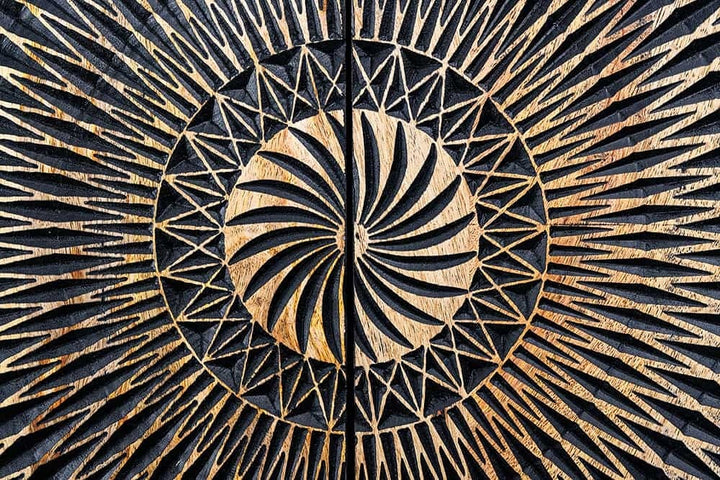 Buffet design ILLUSION 120cm manguier noir bois massif fer doré structure métal - 44321