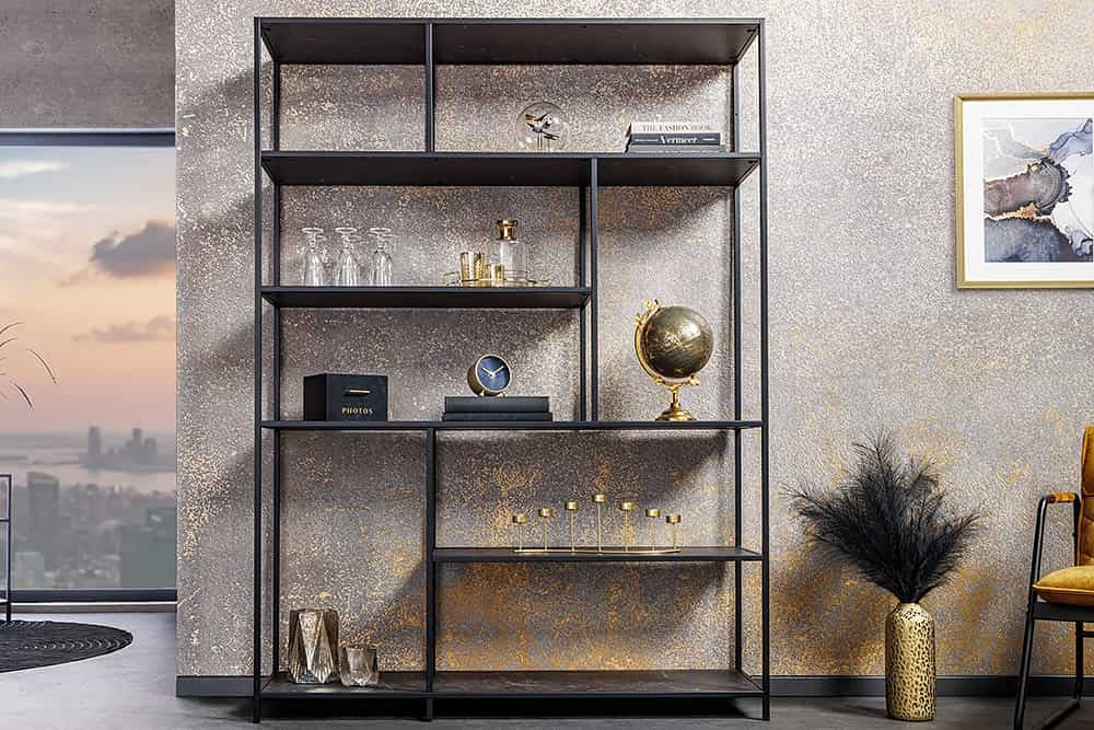 Bibliothèque moderne SLIM LINE 185x135cm marbre noir anthracite design métal - 44322