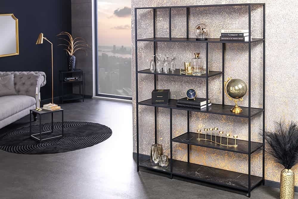 Bibliothèque moderne SLIM LINE 185x135cm marbre noir anthracite design métal - 44322