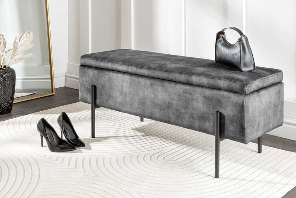 Commode moderne LOFT canapé 100cm en velours gris avec rangements recouvert de métal noir - 44328