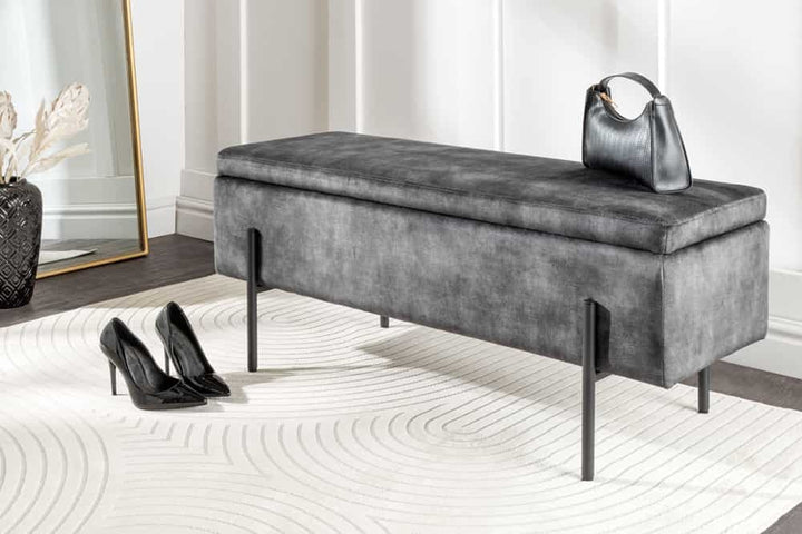 Commode moderne LOFT canapé 100cm en velours gris avec rangements recouvert de métal noir - 44328