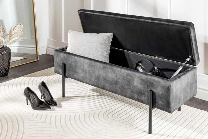 Commode moderne LOFT canapé 100cm en velours gris avec rangements recouvert de métal noir - 44328