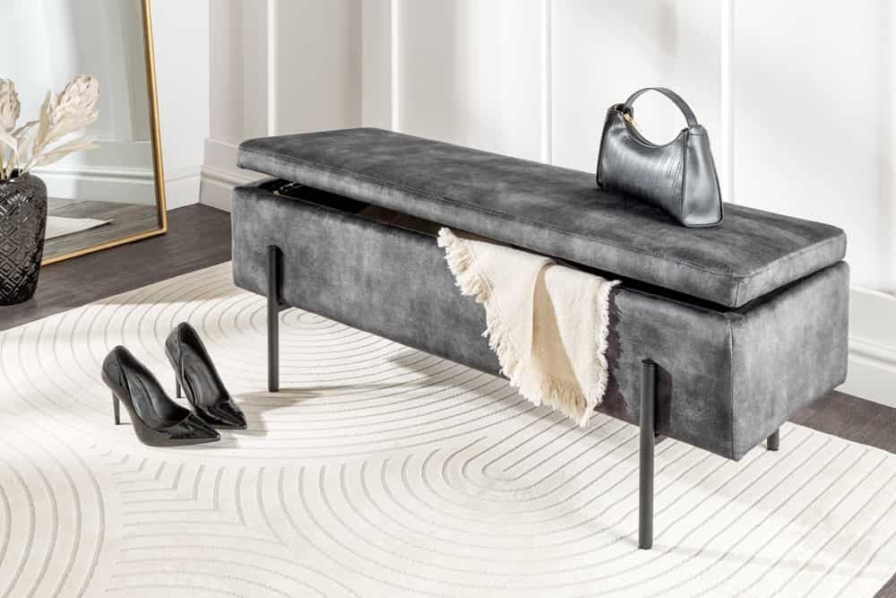 Commode moderne LOFT canapé 100cm en velours gris avec rangements recouvert de métal noir - 44328
