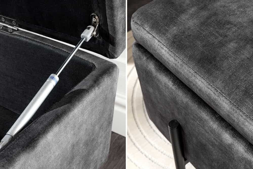 Commode moderne LOFT canapé 100cm en velours gris avec rangements recouvert de métal noir - 44328