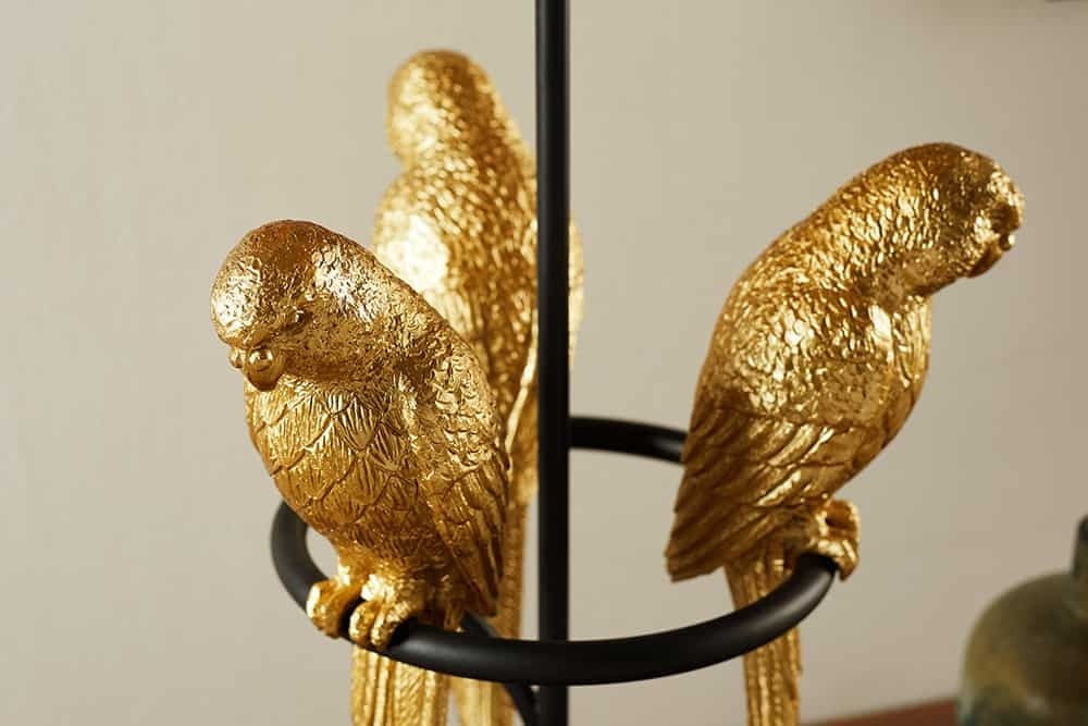 Lampe de table design WILDLIFE 75cm sculptures de perroquets rondes en or noir avec socle en marbre - 44355