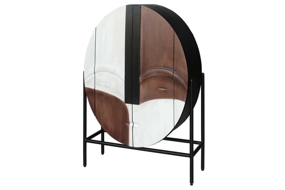 Buffet en bois massif VOODOO 120cm marron blanc noir manguier structure métal ovale - 44487