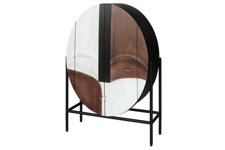 Buffet en bois massif VOODOO 120cm marron blanc noir manguier structure métal ovale - 44487