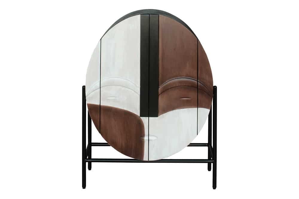 Buffet en bois massif VOODOO 120cm marron blanc noir manguier structure métal ovale - 44487
