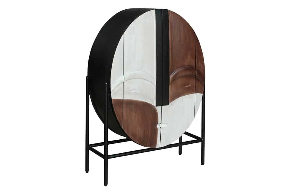 Buffet en bois massif VOODOO 120cm marron blanc noir manguier structure métal ovale - 44487