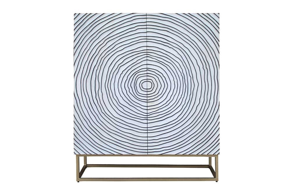 Buffet en bois massif ZEN CIRCLES 120cm blanc noir manguier design 3D métal doré - 44492