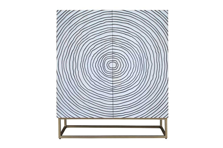 Buffet en bois massif ZEN CIRCLES 120cm blanc noir manguier design 3D métal doré - 44492