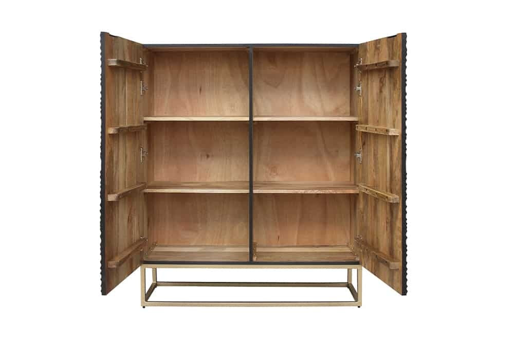 Buffet en bois massif ZEN CIRCLES 120cm blanc noir manguier design 3D métal doré - 44492