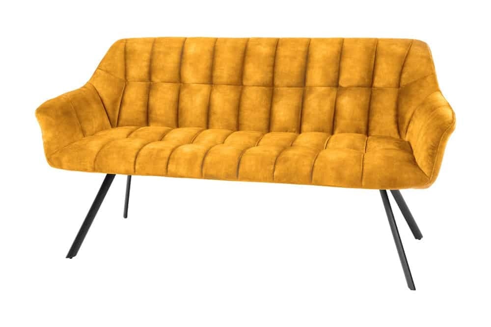 Canapé de salle à manger PAPILLON 165cm velours jaune moutarde avec dossier structure métal noir - 44527