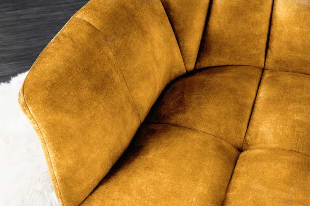 Canapé de salle à manger PAPILLON 165cm velours jaune moutarde avec dossier structure métal noir - 44527
