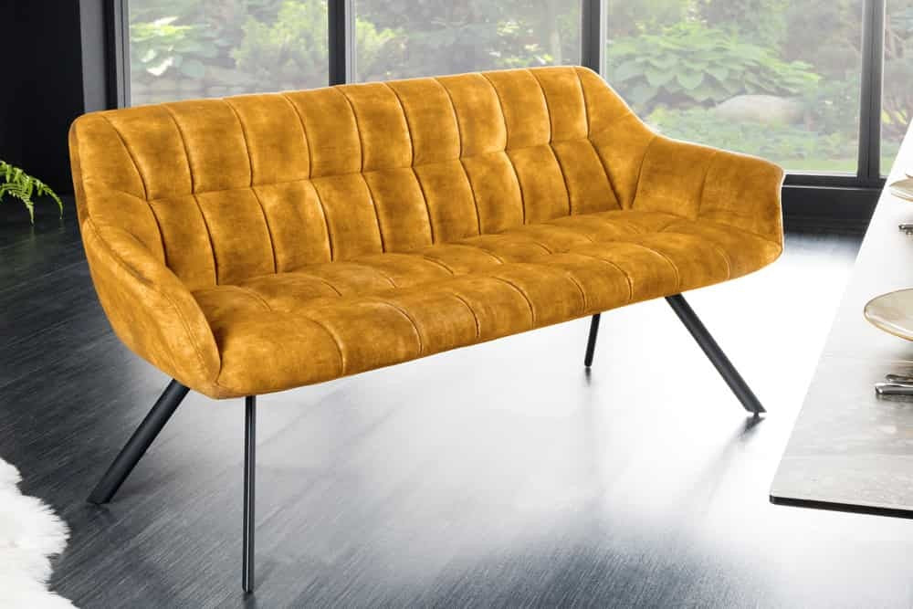 Canapé de salle à manger PAPILLON 165cm velours jaune moutarde avec dossier structure métal noir - 44527