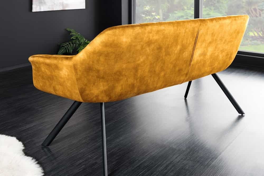 Canapé de salle à manger PAPILLON 165cm velours jaune moutarde avec dossier structure métal noir - 44527