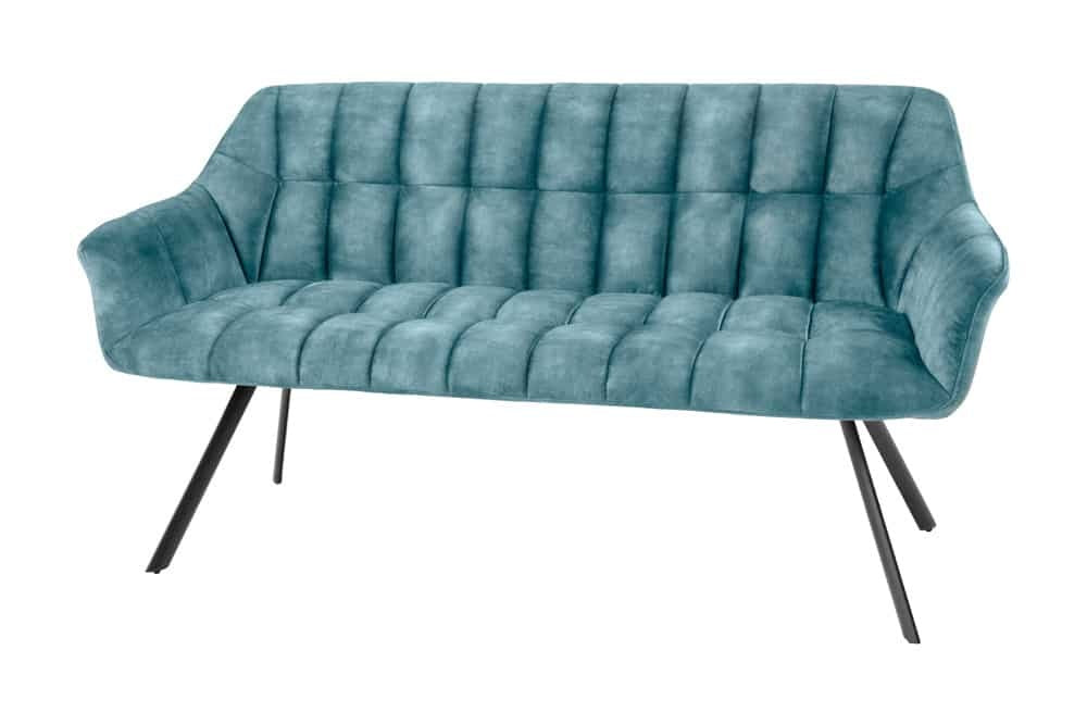 Canapé de salle à manger PAPILLON 165cm velours pétrole avec dossier structure métal noir - 44528