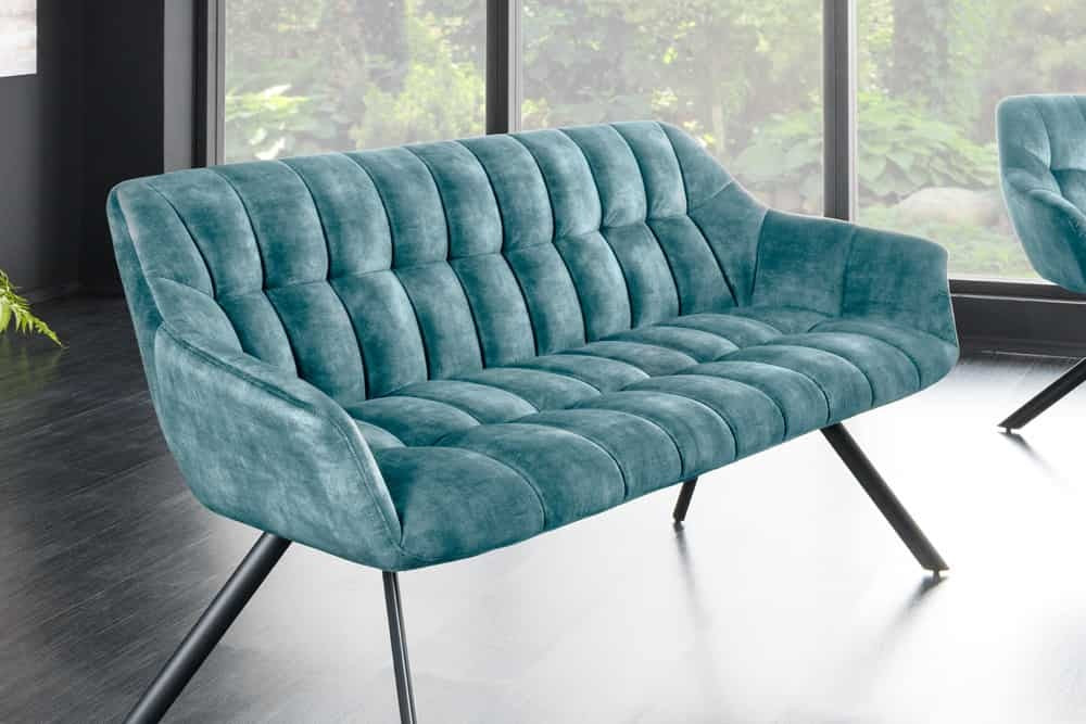 Canapé de salle à manger PAPILLON 165cm velours pétrole avec dossier structure métal noir - 44528