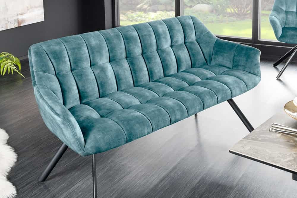 Canapé de salle à manger PAPILLON 165cm velours pétrole avec dossier structure métal noir - 44528