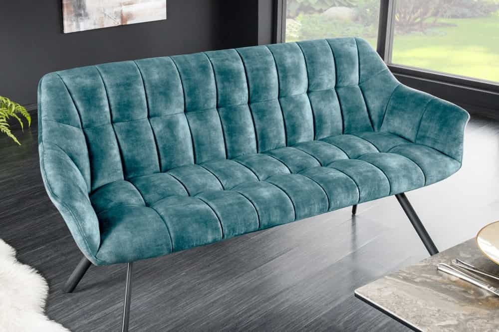 Canapé de salle à manger PAPILLON 165cm velours pétrole avec dossier structure métal noir - 44528