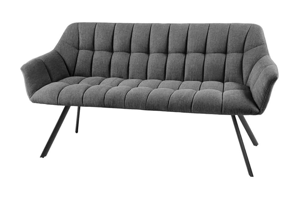 Canapé de salle à manger PAPILLON 165cm tissu plat anthracite avec dossier structure métal noir - 44529