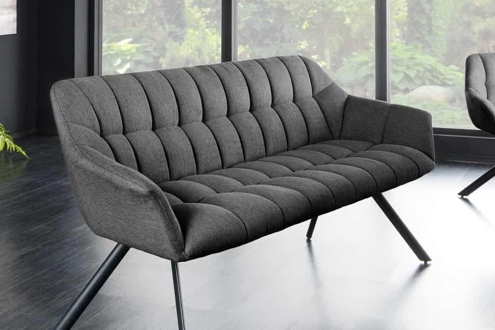 Canapé de salle à manger PAPILLON 165cm tissu plat anthracite avec dossier structure métal noir - 44529