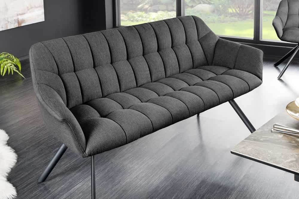 Canapé de salle à manger PAPILLON 165cm tissu plat anthracite avec dossier structure métal noir - 44529