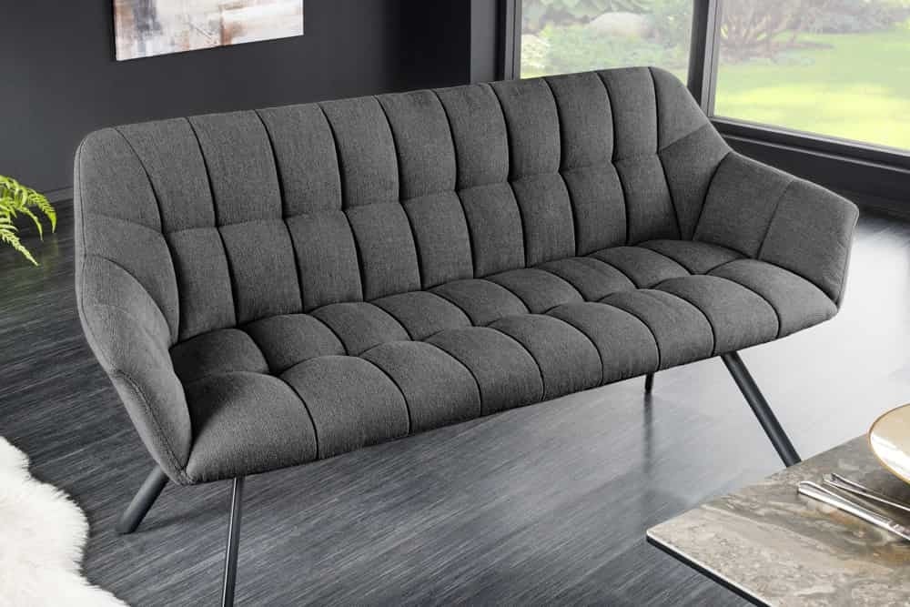 Canapé de salle à manger PAPILLON 165cm tissu plat anthracite avec dossier structure métal noir - 44529
