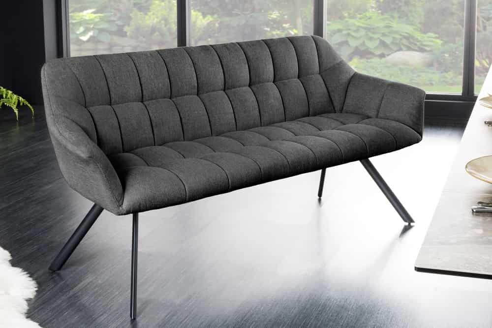 Canapé de salle à manger PAPILLON 165cm tissu plat anthracite avec dossier structure métal noir - 44529