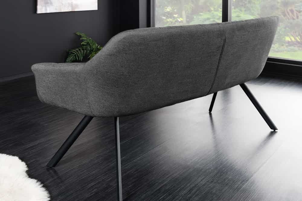 Canapé de salle à manger PAPILLON 165cm tissu plat anthracite avec dossier structure métal noir - 44529