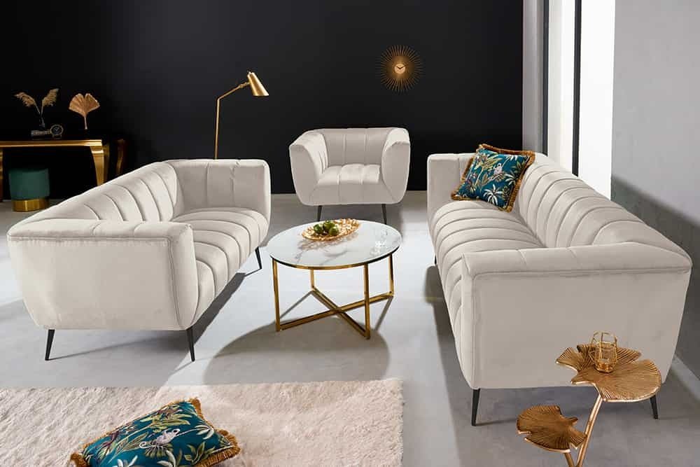 Canapé NOBLESSE 165cm 2 places velours texturé champagne - 44537