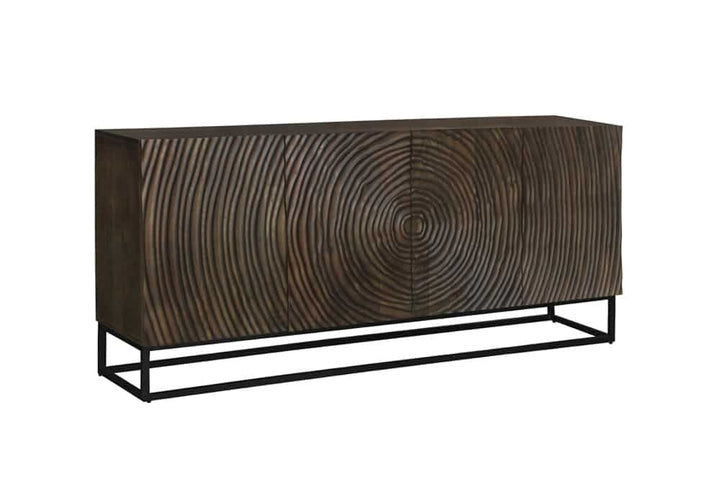 Buffet massif ZEN CIRCLES 180cm en bois de manguier marron foncé design 3D - 44580