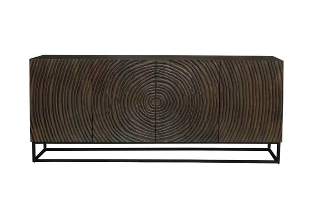 Buffet massif ZEN CIRCLES 180cm en bois de manguier marron foncé design 3D - 44580