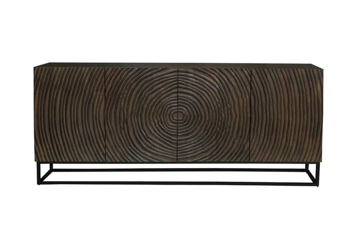 Buffet massif ZEN CIRCLES 180cm en bois de manguier marron foncé design 3D - 44580